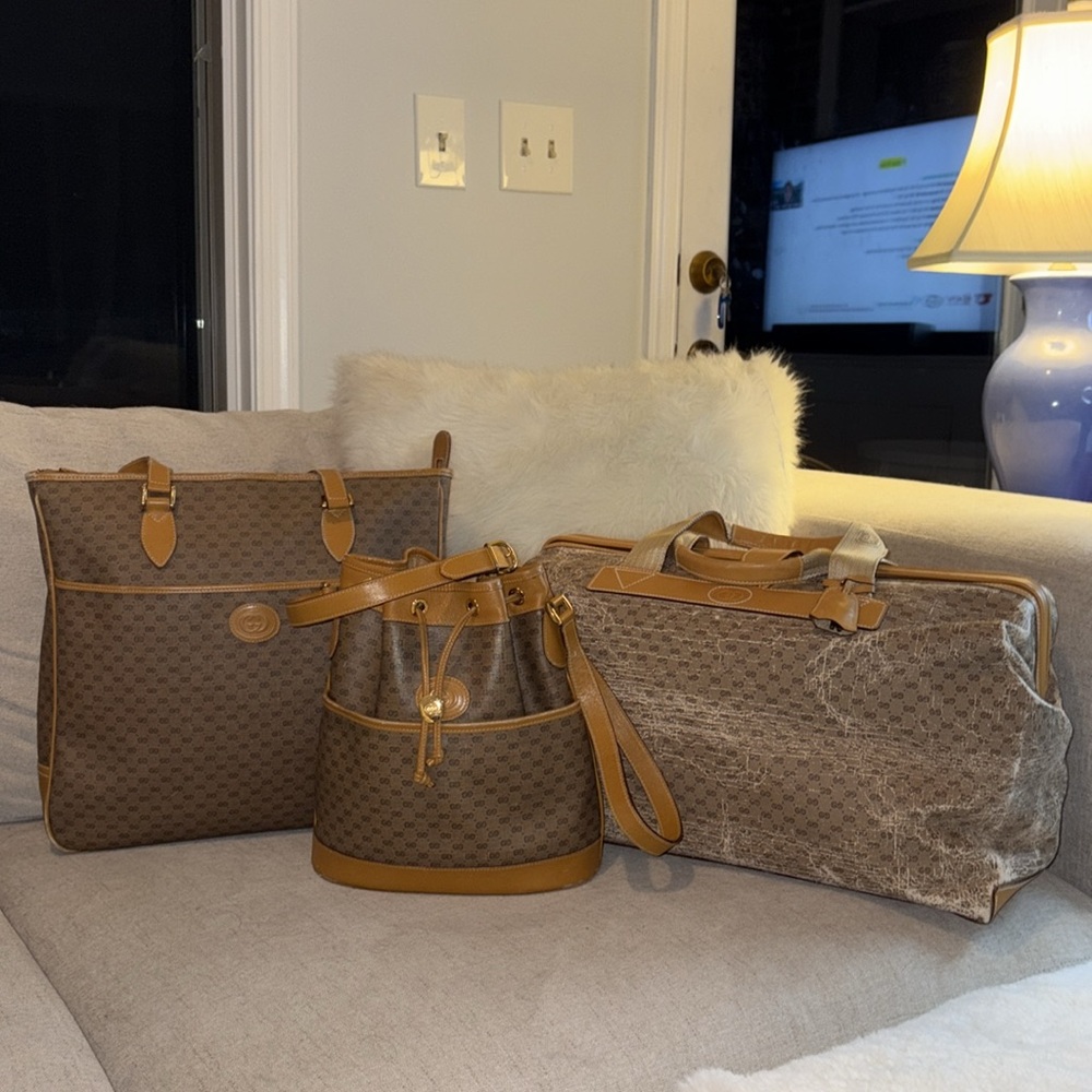 💚❤️SALE Gucci Travel Bag 3 Piece Set Authentic 80's Classic GG Gucci bags💚❤️ - Picture 17 of 17